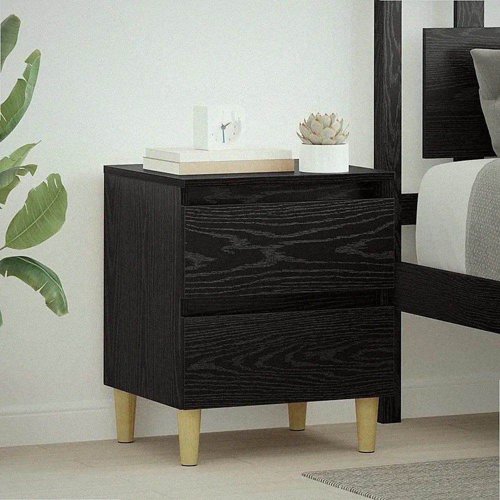 VidaXL Bettschrank Schwarz Eichen-Optik 40 X 35 X 50 Cm Holzwerkstoff