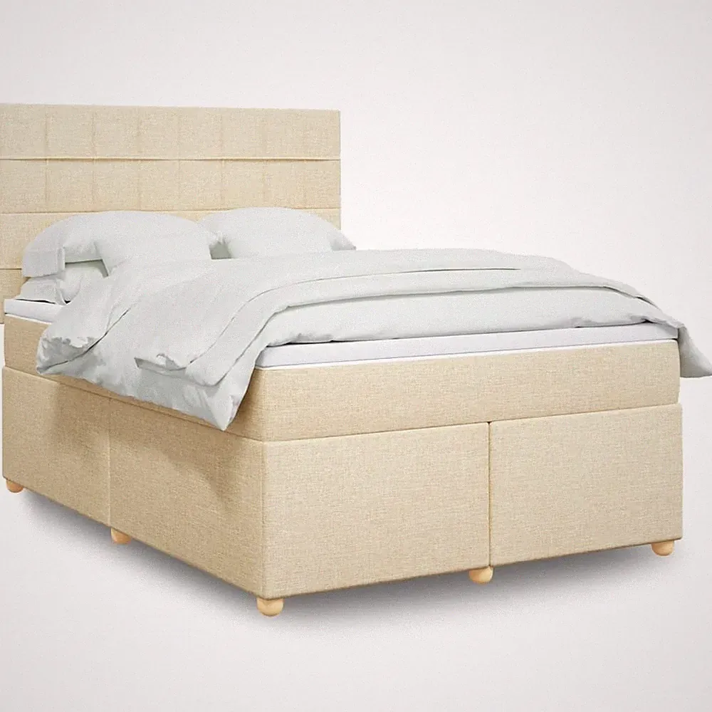 vidaXL Boxspringbett mit Matratze, Creme, Stoff, 160 x 200 cm