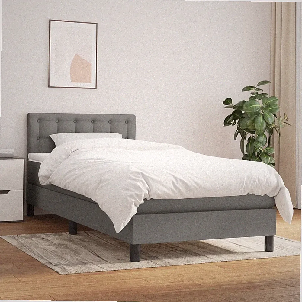 VidaXL Boxspringbett Mit Matratze Dunkelgrau 90x200 Cm Stoff
