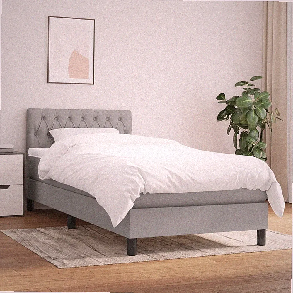 VidaXL Boxspringbett Mit Matratze Hellgrau 90x190 Cm Stoff