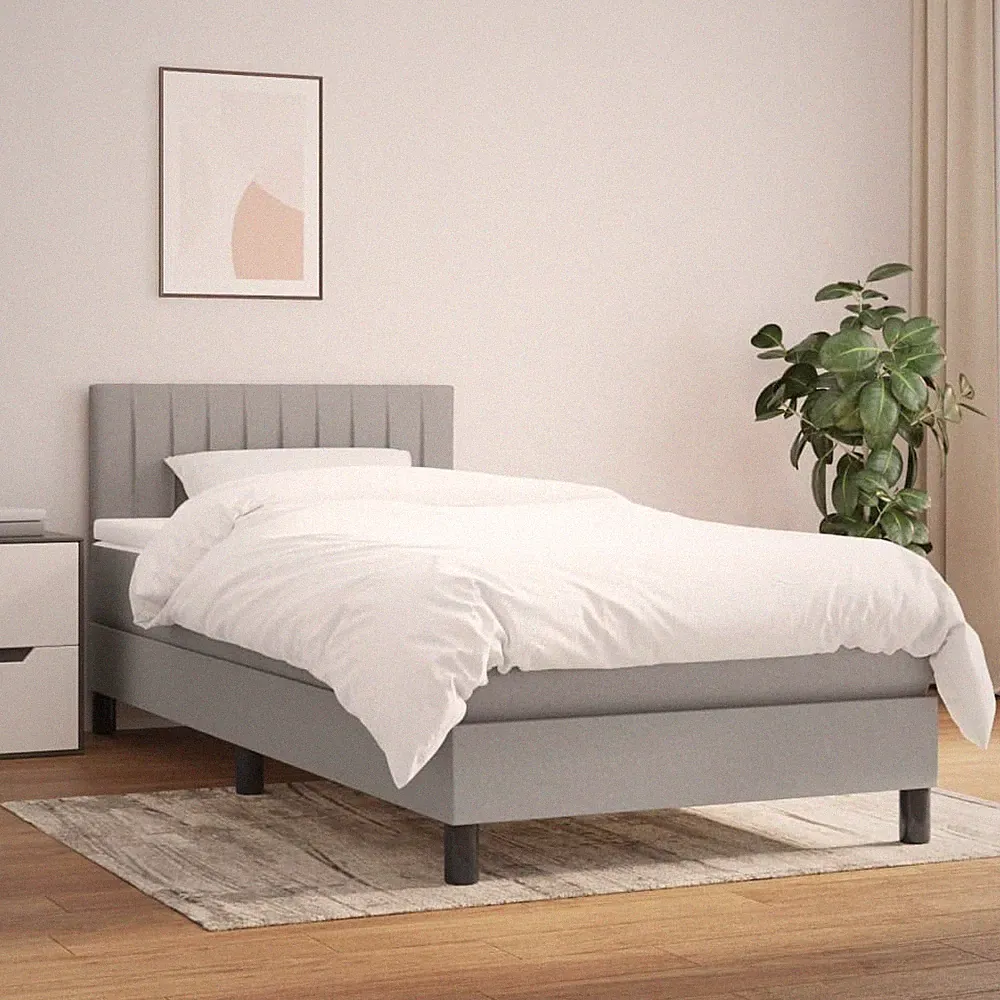 VidaXL Boxspringbett Mit Matratze Hellgrau 90x200 Cm Stoff