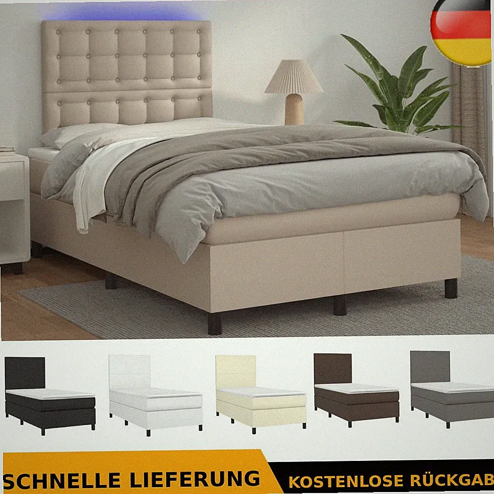 vidaXL Boxspringbett mit Matratze & LED Cappuccino-Braun 100x200cm