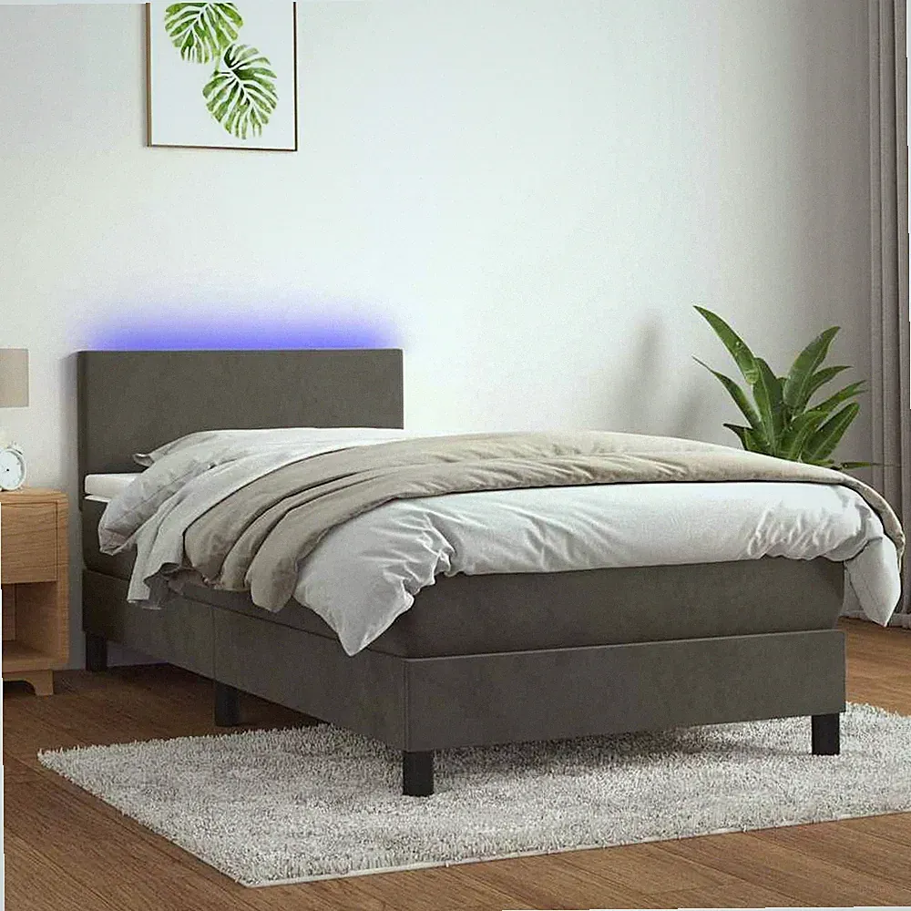 VidaXL Boxspringbett Mit Matratze & LED Dunkelgrau 100x200 Cm Samt