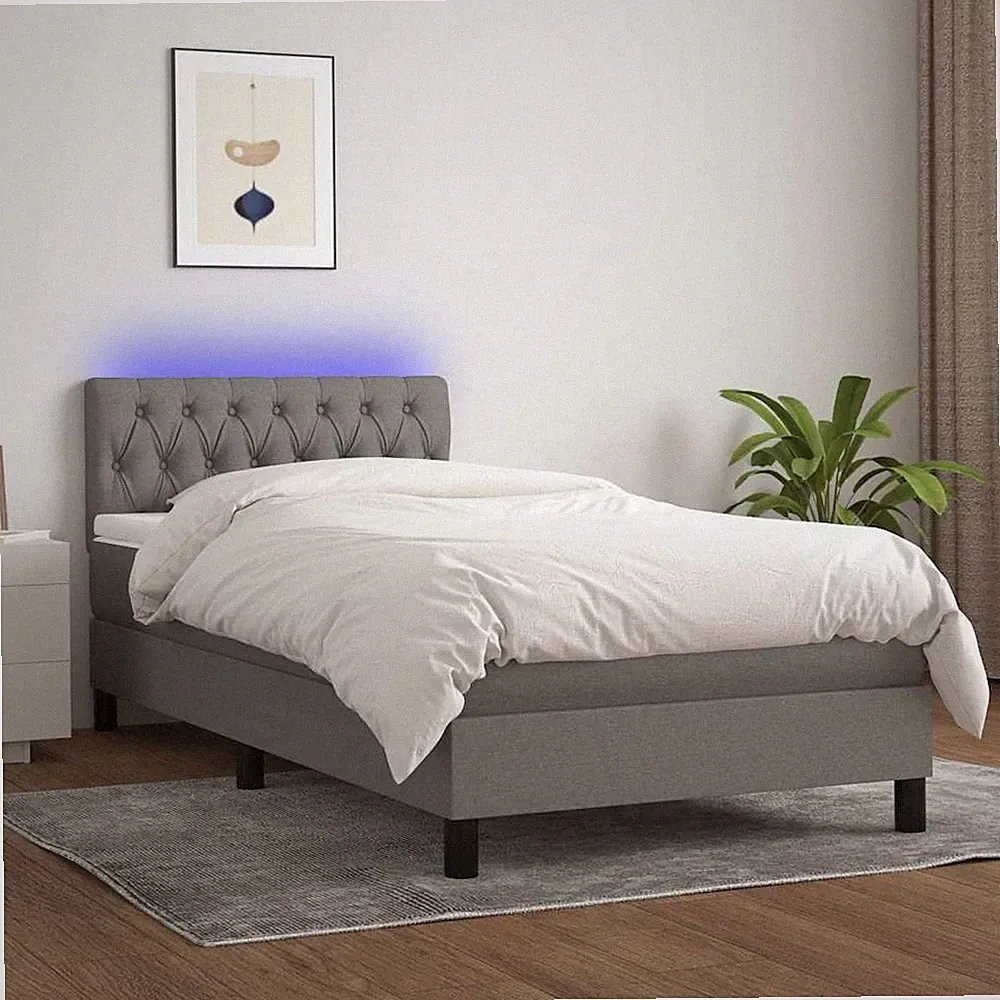 VidaXL Boxspringbett Mit Matratze & LED Dunkelgrau 100x200 Cm Stoff