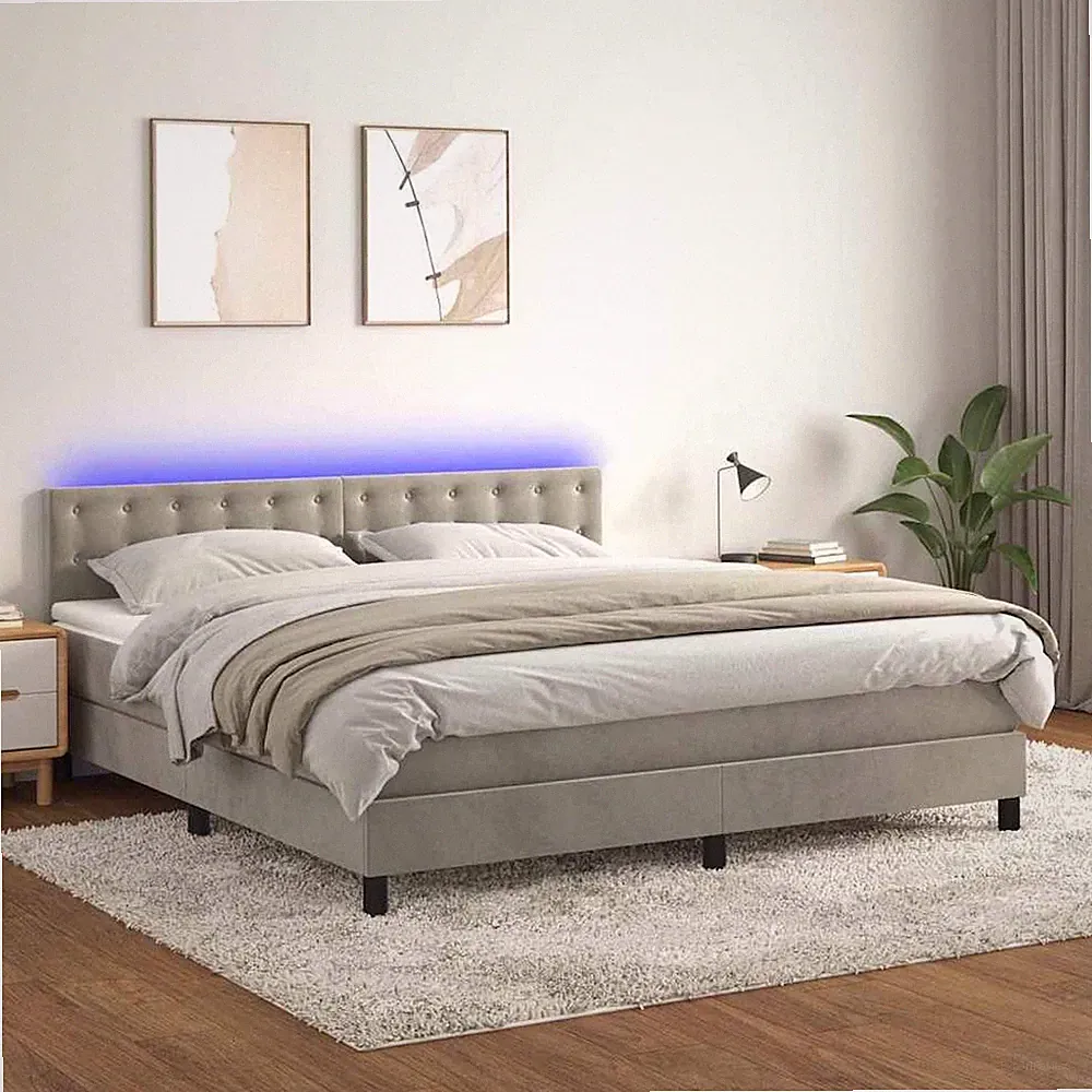 VidaXL Boxspringbett Mit Matratze & LED Hellgrau 180x200 Cm Samt