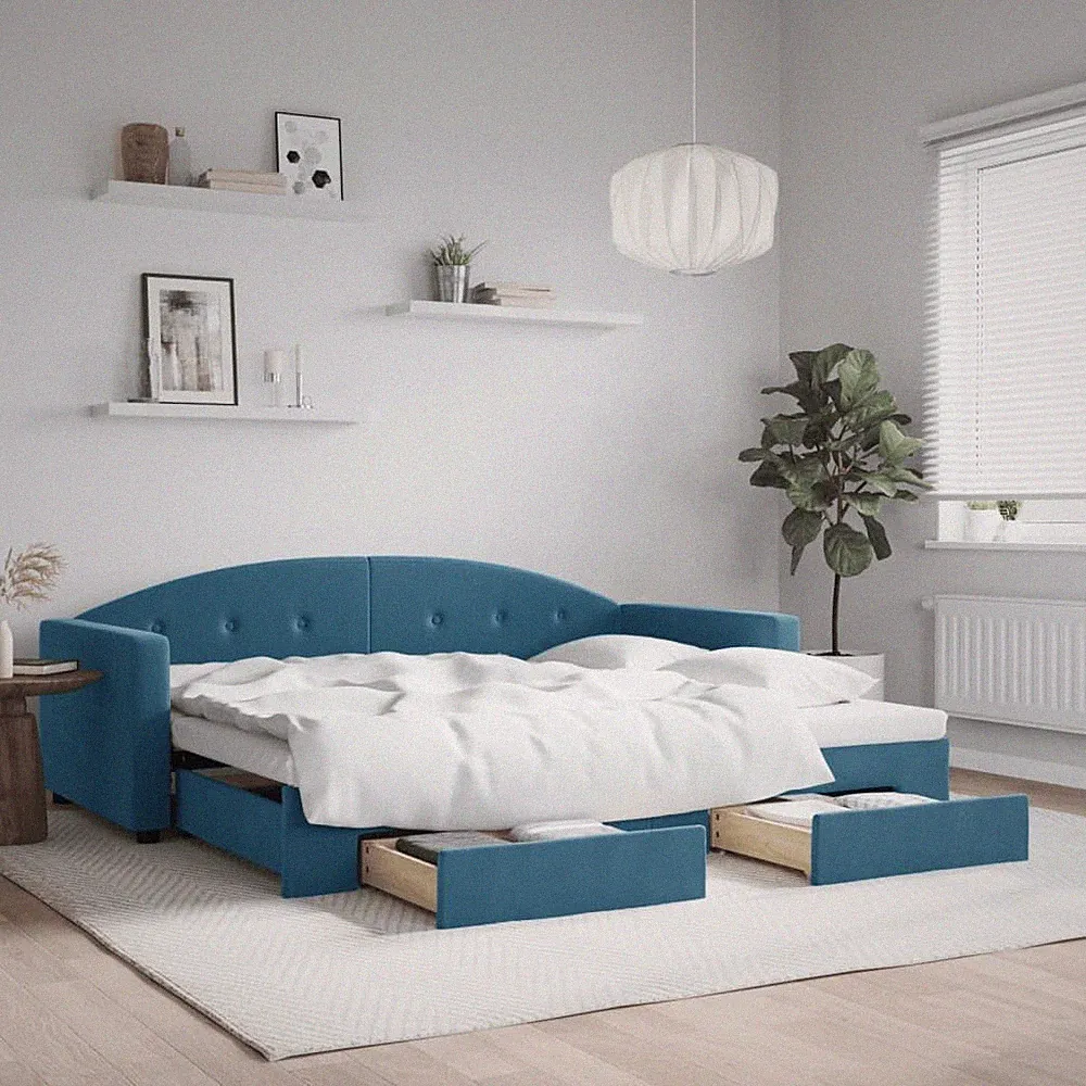 vidaXL Tagesbett Ausziehbar mit Matratzen Hellgrau 90x200 cm Samt