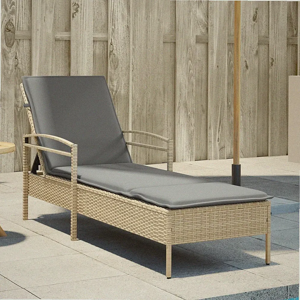vidaXL Tagesbett mit Kissen, Beige, 63 x 200 x 81 cm, Polyrattan