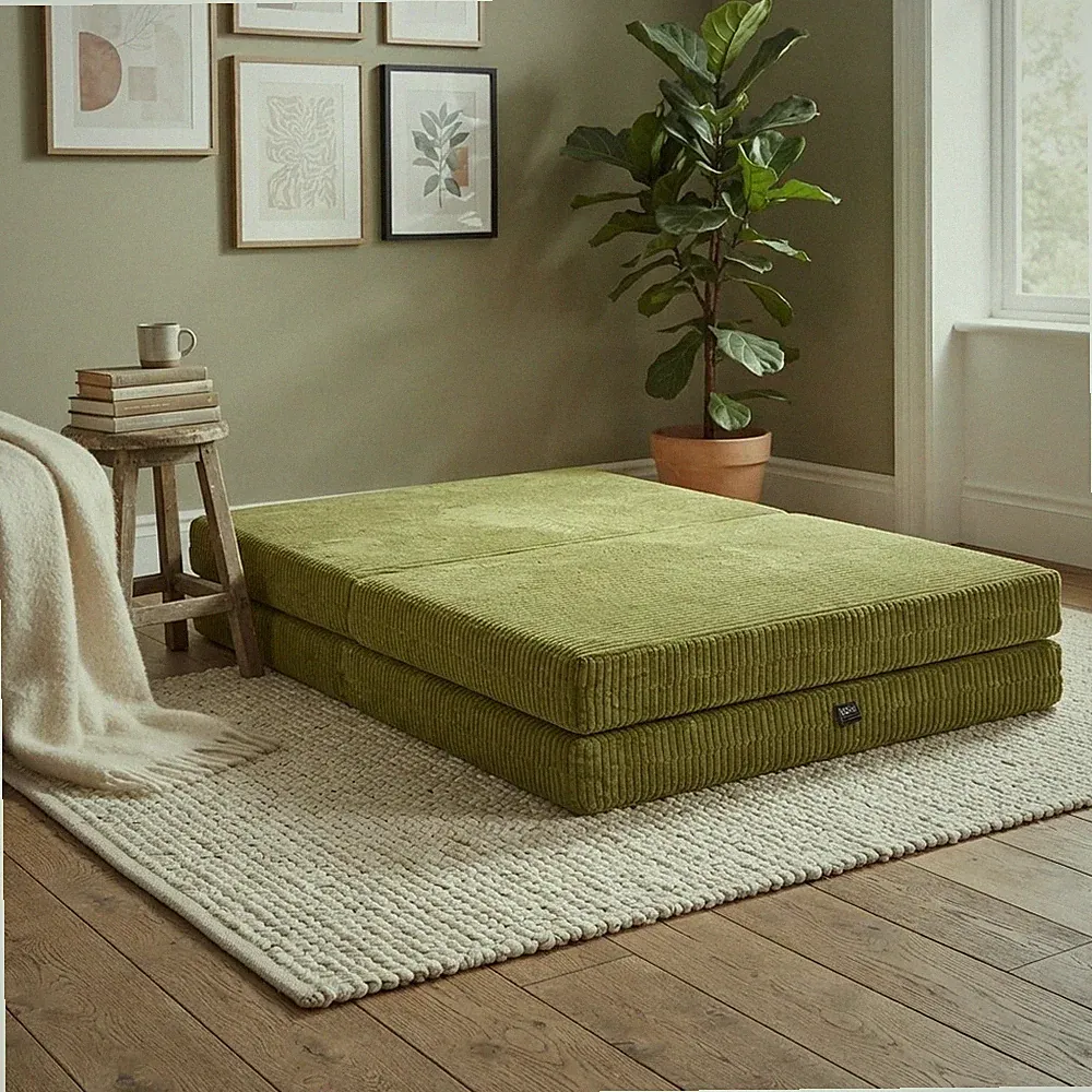 Vielseitiger stilvoller Limette Z Bett Futon Matratze Stuhl & Fußhocker - hergestellt in Großbritannien