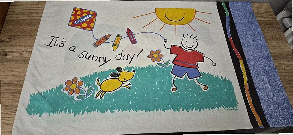 Vintage 90er Crayola Buntstifte Kinder Standard Kissenbezug Sunny Day Rainy Day