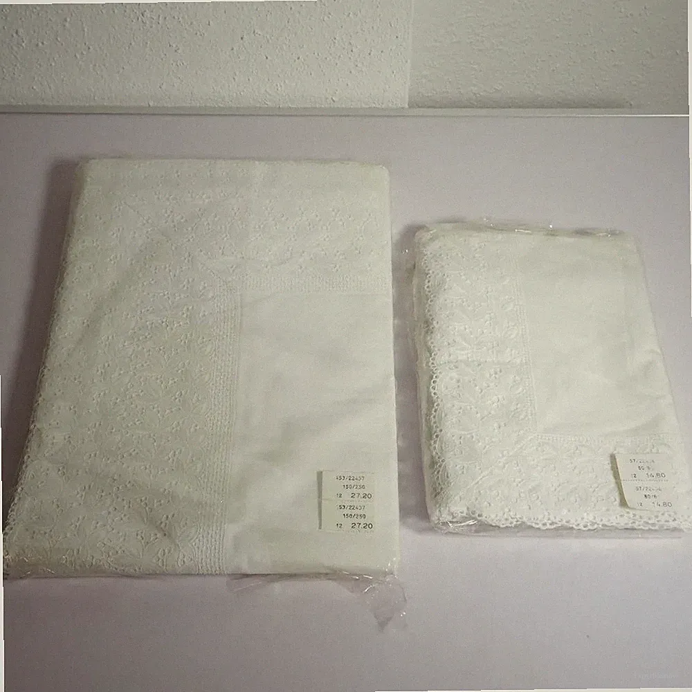 Vintage Bettwäsche Set 4-tlg Weiß Lochstickerei Spitze 80x80 150x250 Neuwertig