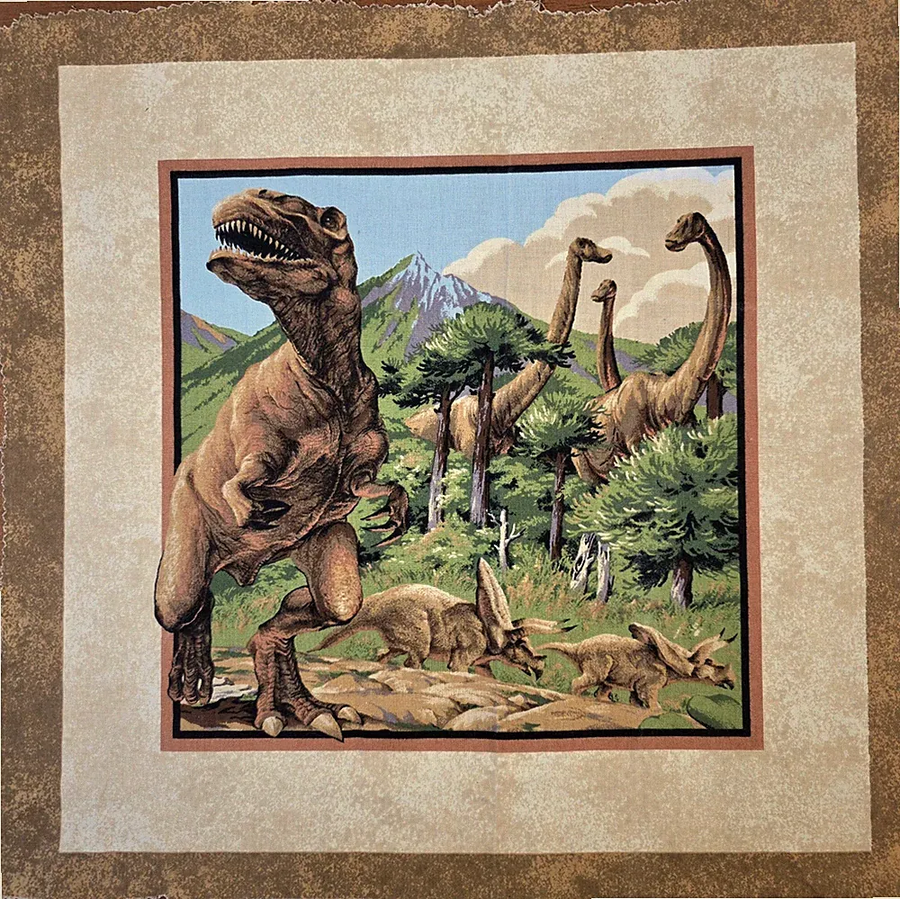 Vintage Dinosaurier Baumwollstoff Panel 50-42cm Nähkissen Kissen Quilten Trex