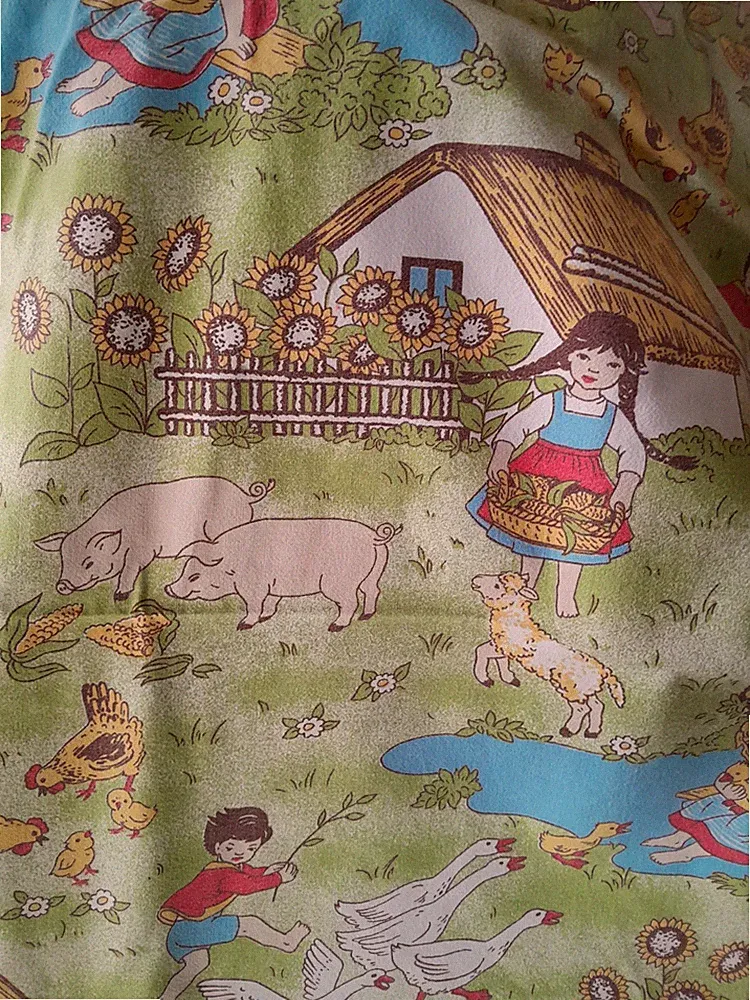 Vintage Retro 60er 70er Jahre Kinder Bettwäsche Bettbezug Bauernhof