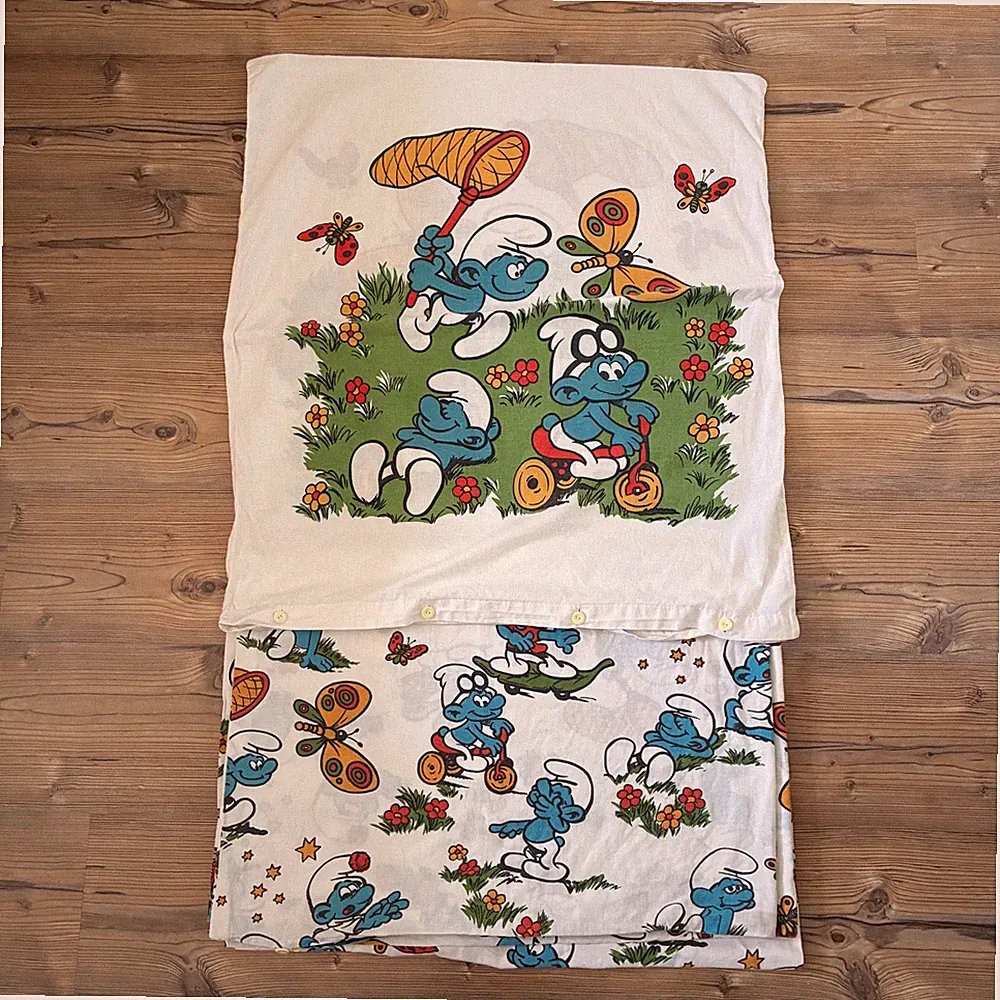 Vintage Retro Die Schlümpfe Bettwäsche Kissen 70 x 80 cm & Decke 130 x 185 cm