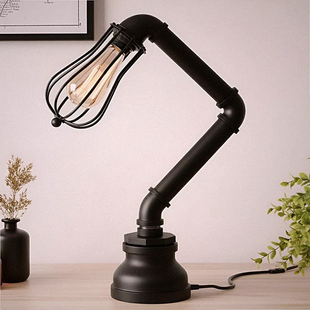Vintage Steampunk Tischlampe Wasserpfeife Retro Stil Nachttischstecker Schreibtischleuchte