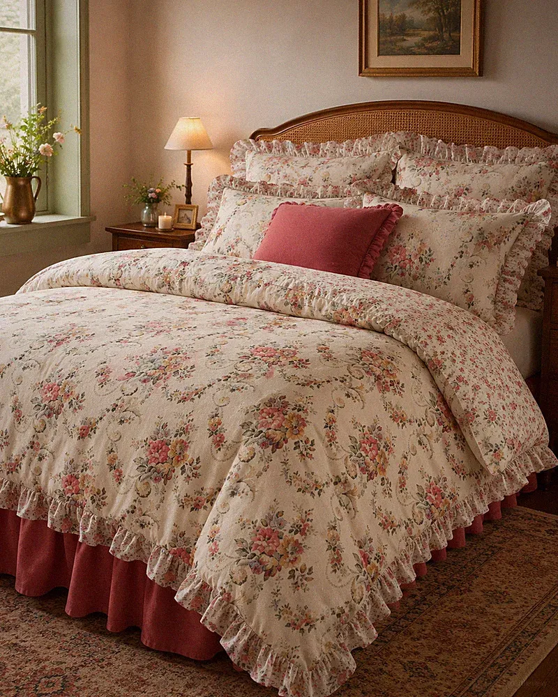 Vintage Winchester Chintz Rüschen Quilt Cover Set Single versiegelt Grannycore Cottage