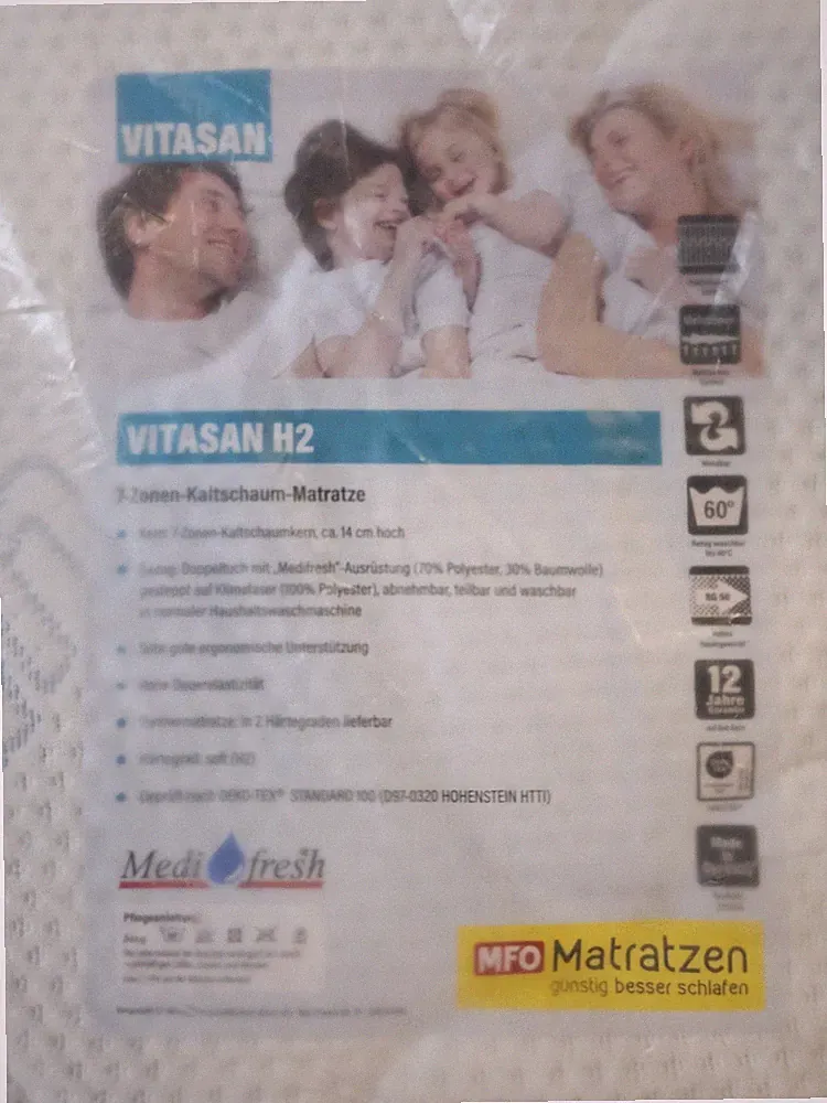 VITASAN Kaltschaum Matratze 7 Zonen OEKO-Tex waschbarer Bezug 120x200 H2, Neu