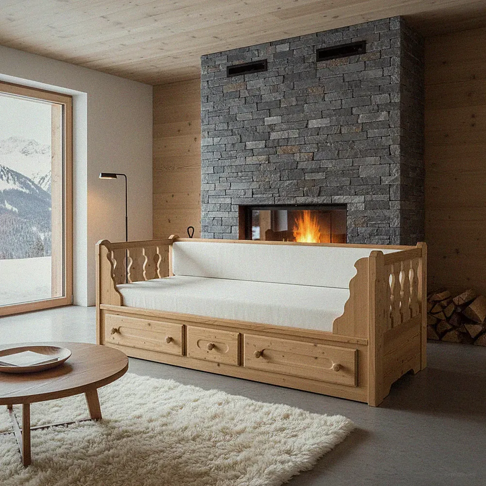Voglauer Holzsofa Schubladensofa Couch Holz Massivholz Gästebett Tagesbett Gold