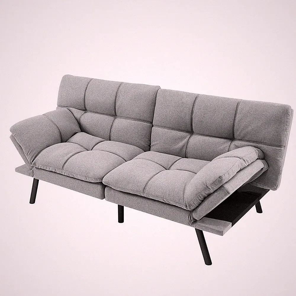 Wandelbares Futon-Sofabett aus Memory Foam mit verstellbarer Armlehne - Grau