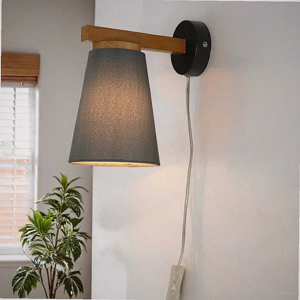 Wandlampe mit Schalter Grau Skandinavisch E27 Wandleuchte Leselampe Bett Sofa