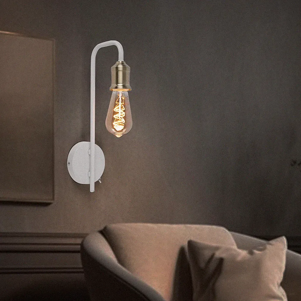 Wandlampe Wandleuchte Schlafzimmerlampe Bettleuchte weiß messing Retro B 10,5cm