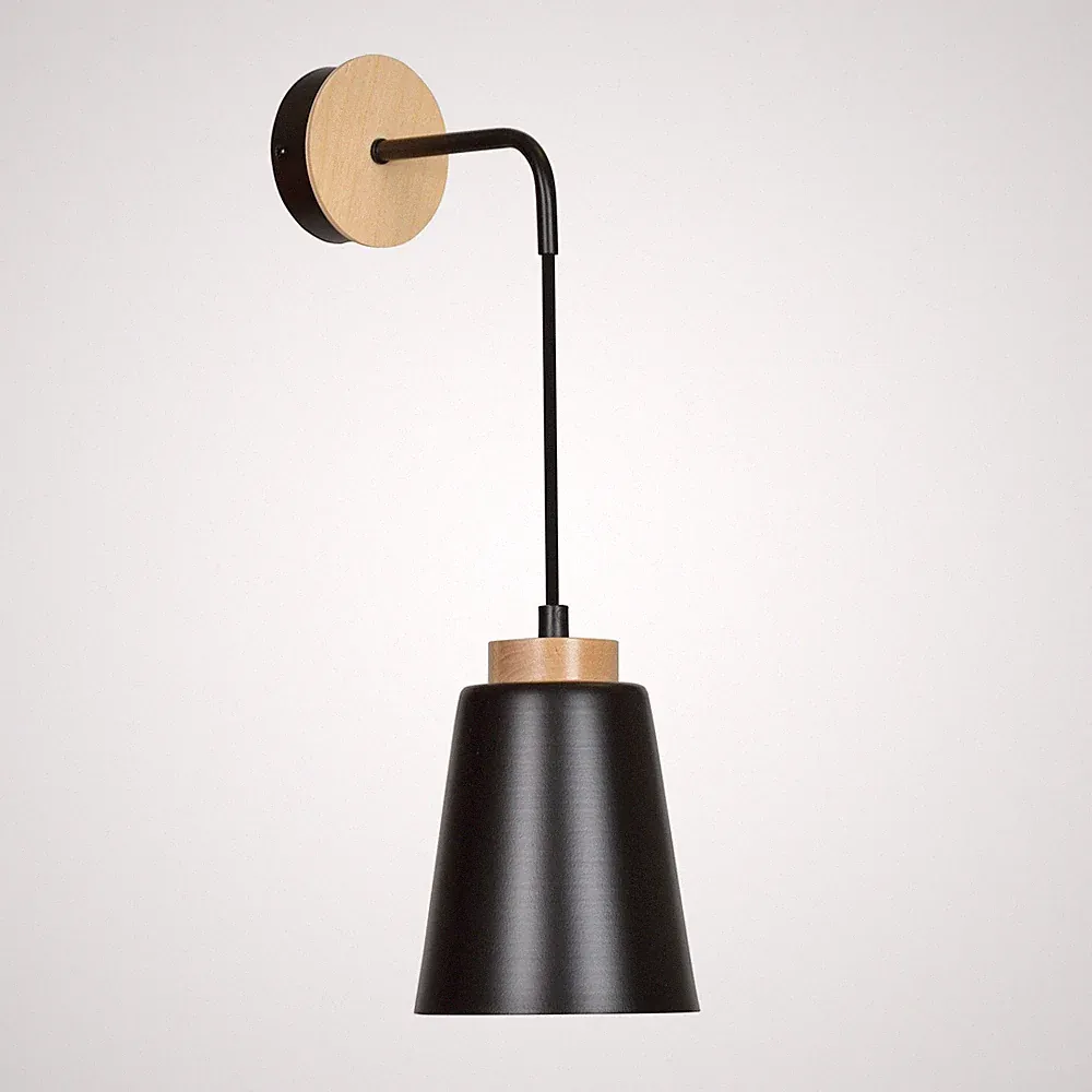 Wandleuchte Schwarz Metall Holz Skandinavisch ROGER Wandlampe Bett Sofa