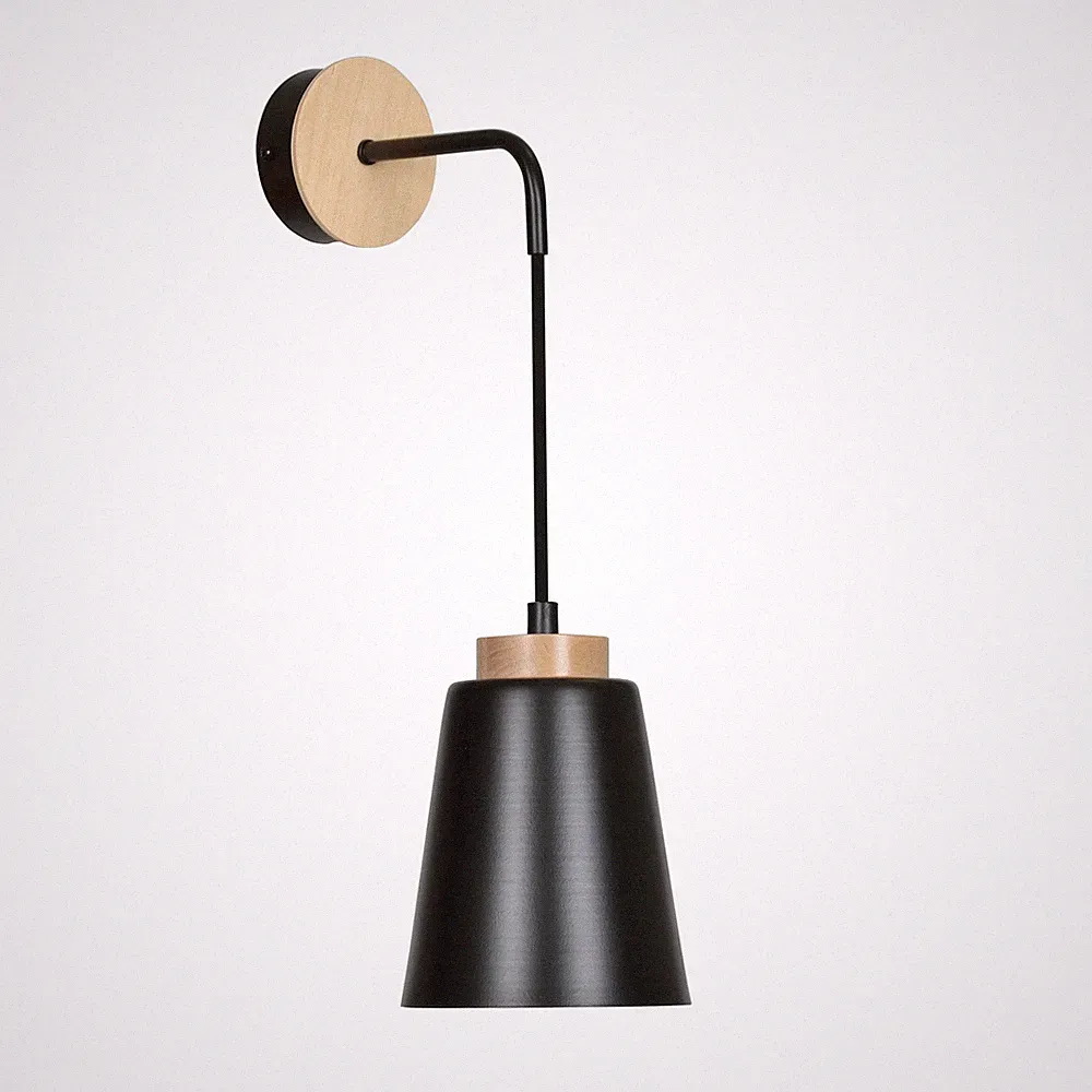 Wandleuchte Schwarz Metall Holz Skandinavisch ROGER Wandlampe Bett Sofa