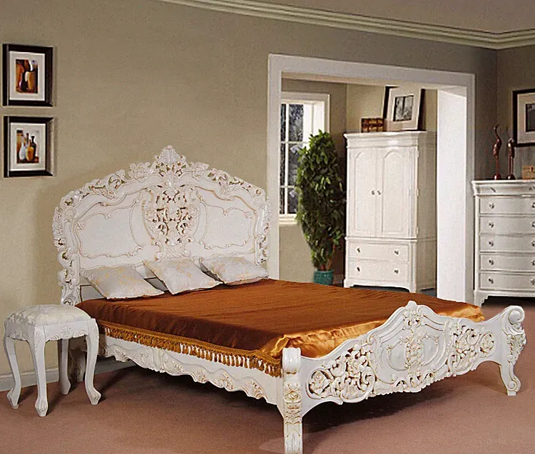 Weiß Königlich Doppelbett 200x200 cm Rokoko Barock Bett mit Lattenrost 78341