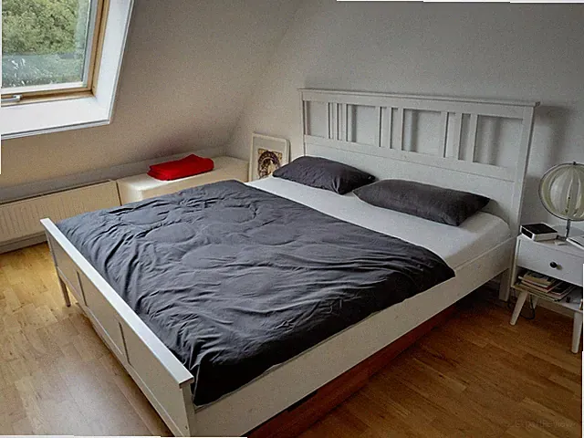 Weißes Vintage Doppelbett Kiefer Massivholz