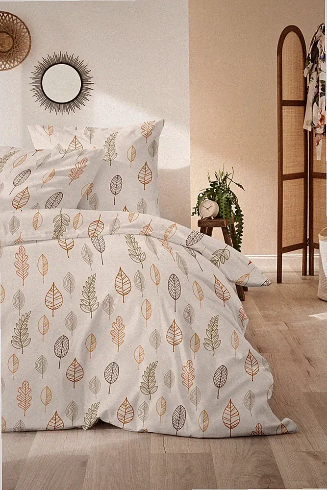 Westminster Feinbiber Bettwäsche 135x200 Blätter beige natur orange 172163-77