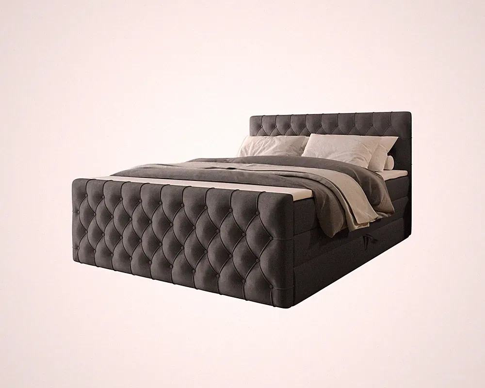 WILLOW Boxspringbett 140x200 Bett mit Bettkasten und Topper, Anthrazit