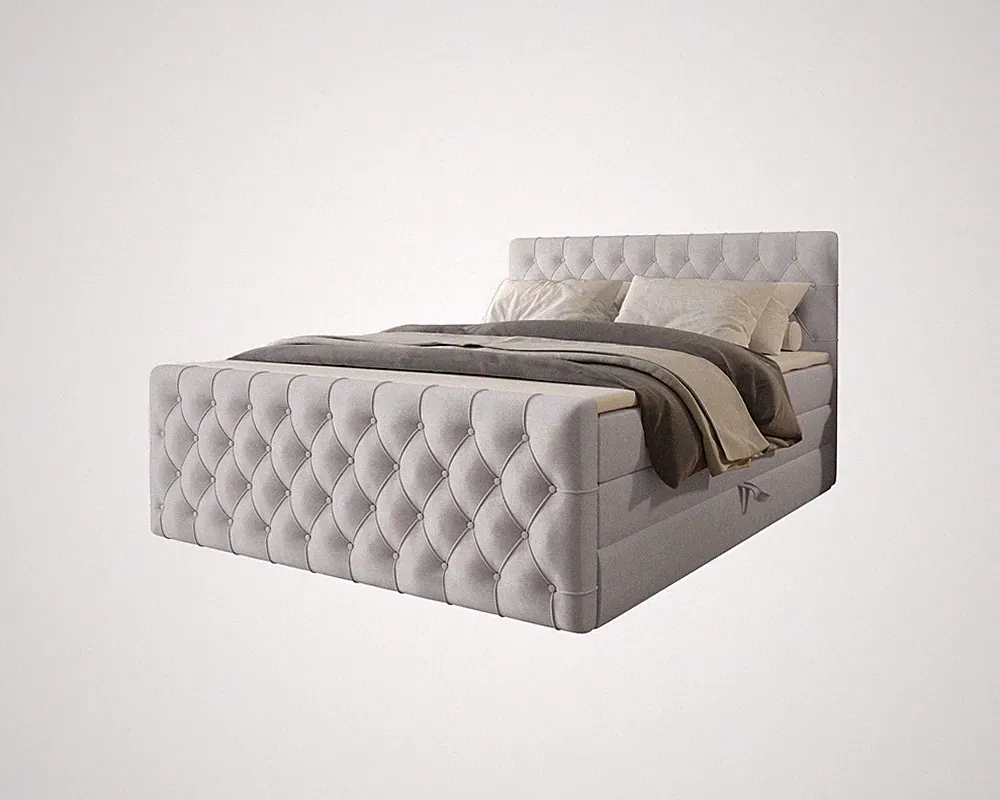 WILLOW Boxspringbett 140x200 Bett mit Bettkasten und Topper, Silbergrau
