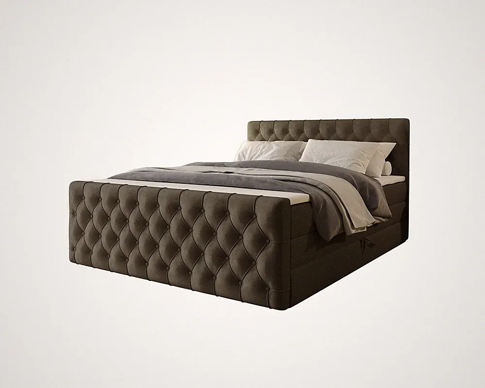 WILLOW Boxspringbett 160x200 Bett mit Bettkasten und Topper, Olivgrün