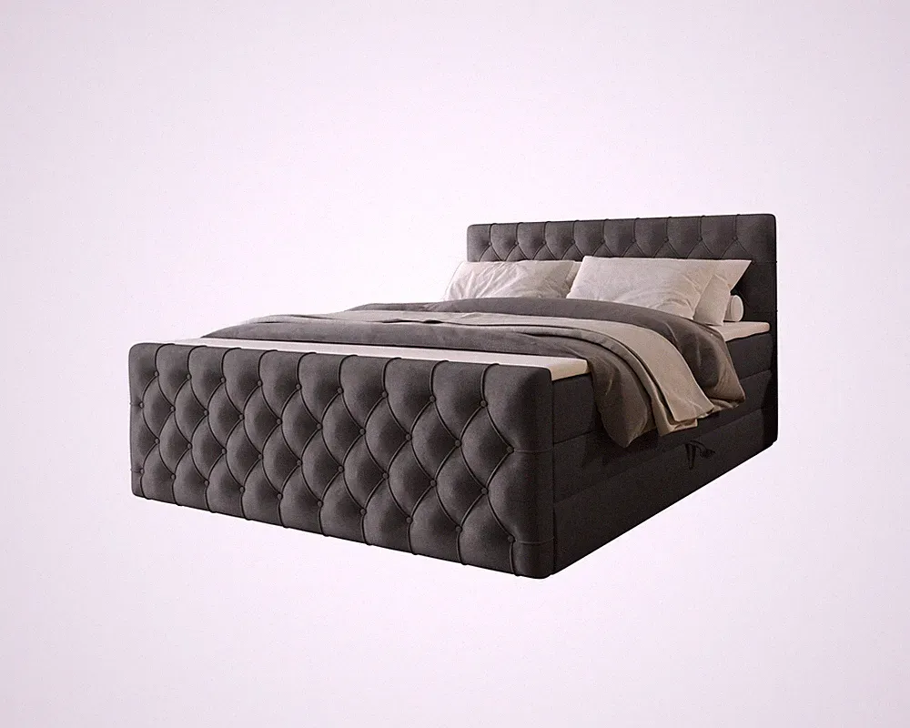 WILLOW Boxspringbett 180x200 Bett mit Bettkasten und Topper, Anthrazit