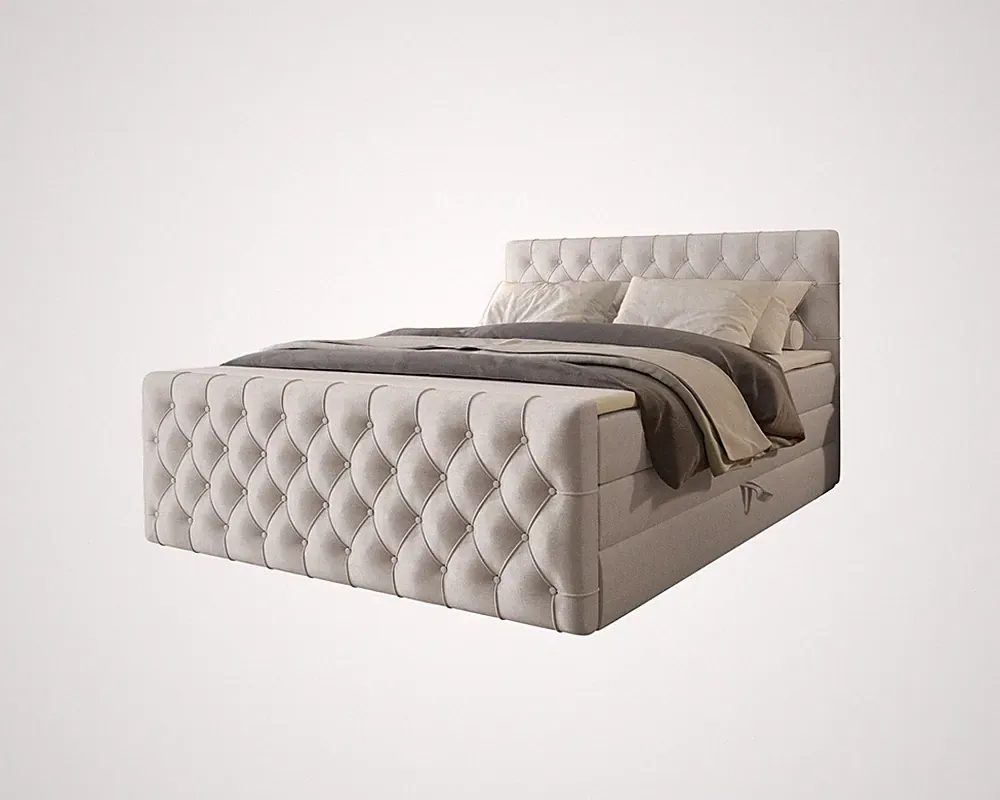 WILLOW Boxspringbett 180x200 Bett mit Bettkasten und Topper, Cremeweiß