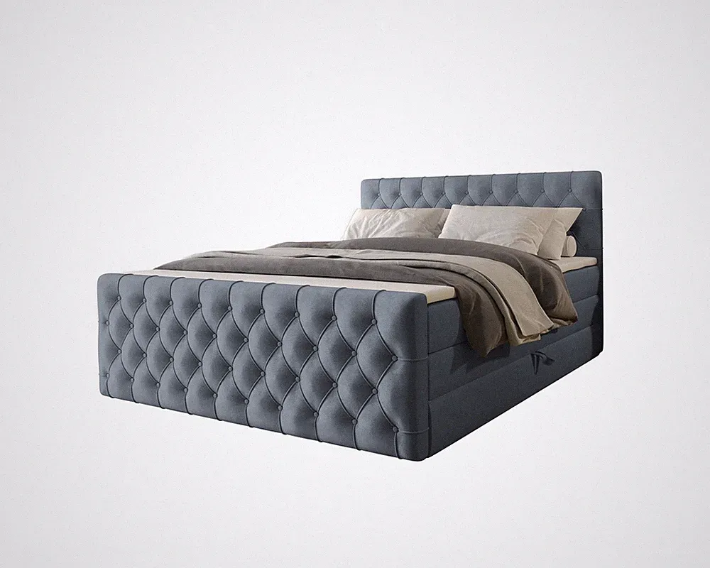 WILLOW Boxspringbett 180x200 Bett mit Bettkasten und Topper, Rauchblau