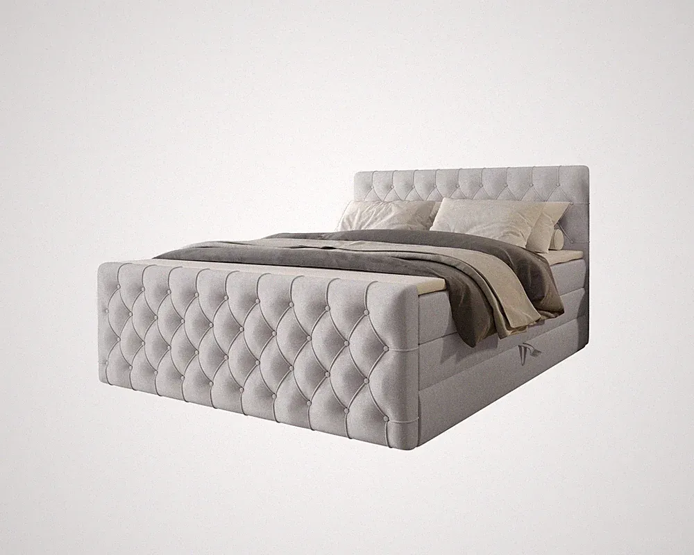 WILLOW Boxspringbett 180x200 Bett mit Bettkasten und Topper, Silbergrau