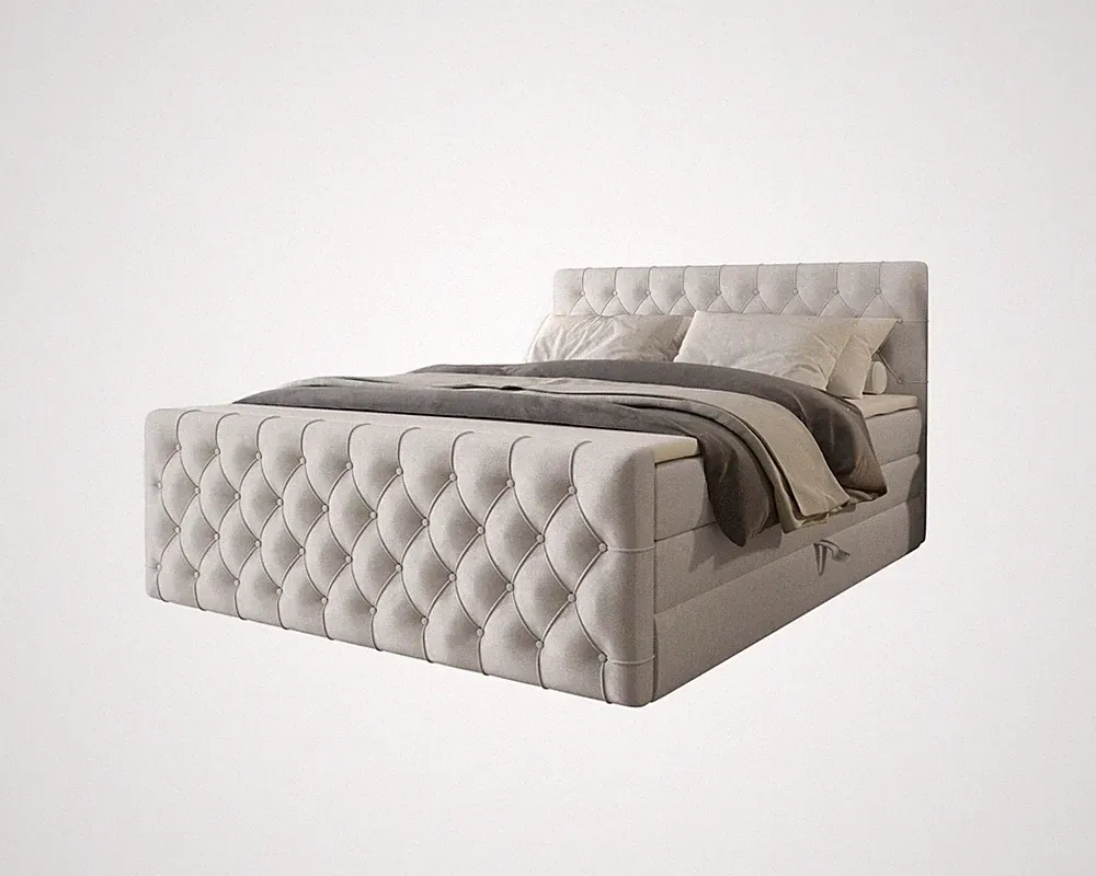 WILLOW Boxspringbett 200x200 Bett mit Bettkasten und Topper, Cremeweiß