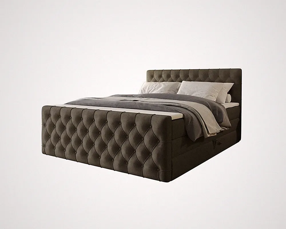 WILLOW Boxspringbett 200x200 Bett mit Bettkasten und Topper, Olivgrün