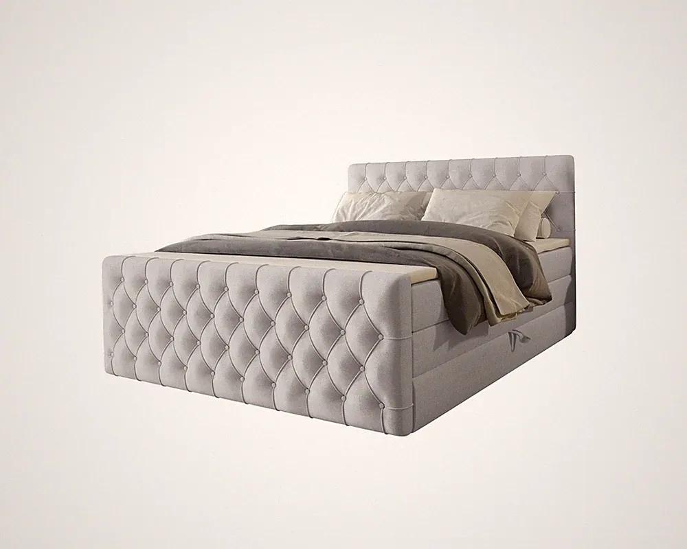 WILLOW Boxspringbett 200x200 Bett mit Bettkasten und Topper, Silbergrau