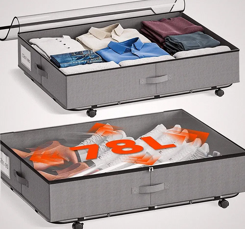 XXXL 78L Unterbett Aufbewahrung auf Rollen, 2er Pack Rolllagerbehälter mit Cle