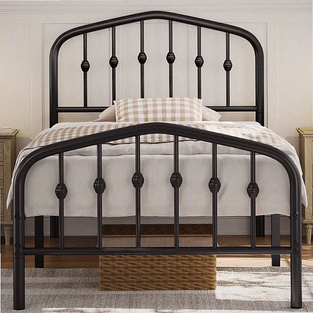 Yaheetech 3 Fuß Einzelbettrahmen Lattenrost Metallbett mit Krone-inspiriertem Design