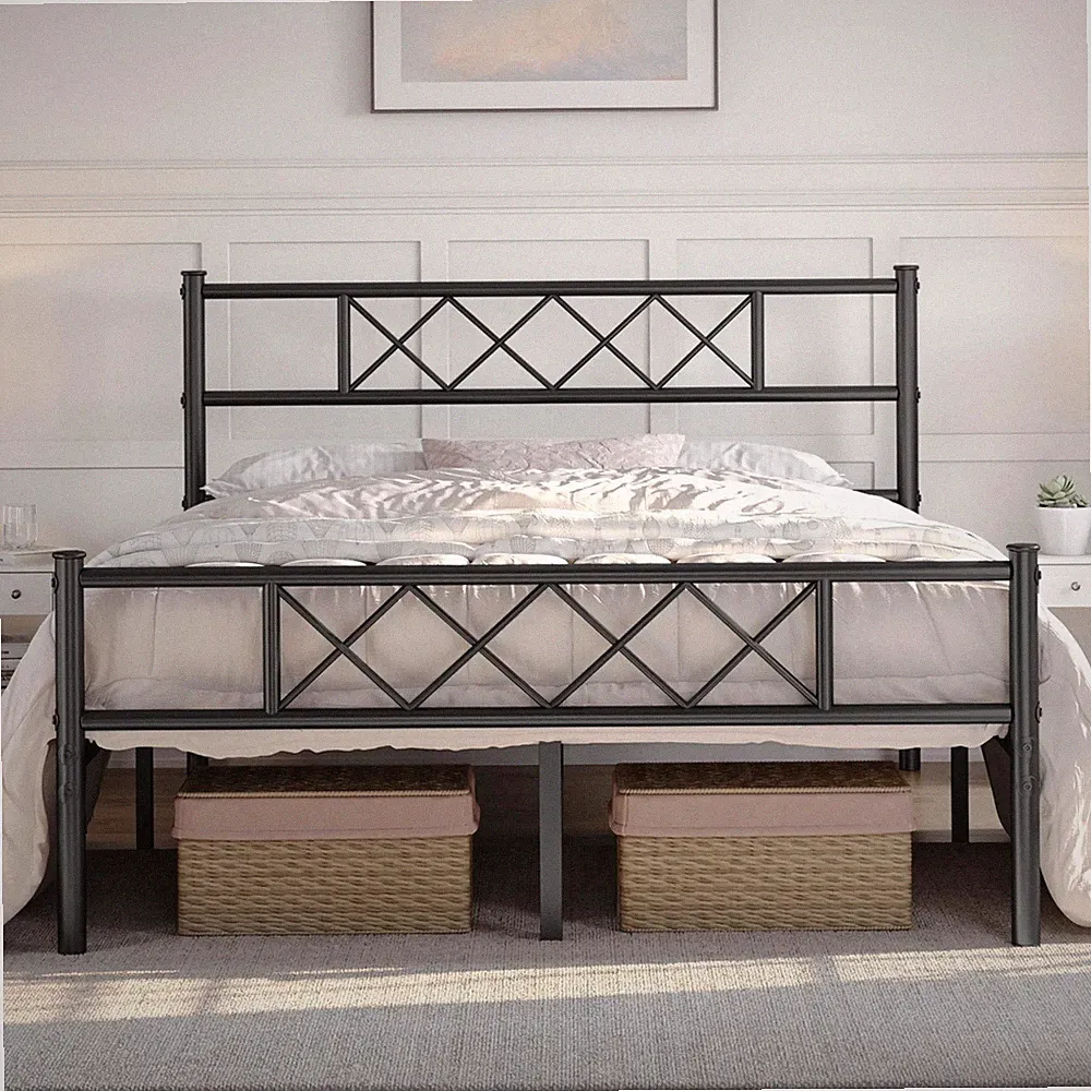 Yaheetech 5 Fuß Kingsize-Bett, Metallbettrahmen Matratze Fundament mit Kreuz-Design