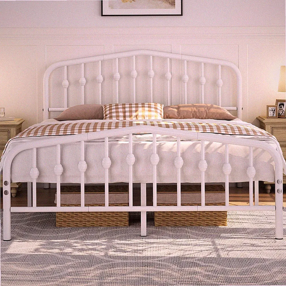 Yaheetech 5 Fuß Kingsize-Bettrahmen Lattenrost Metallbett mit Krone-inspiriertem Design