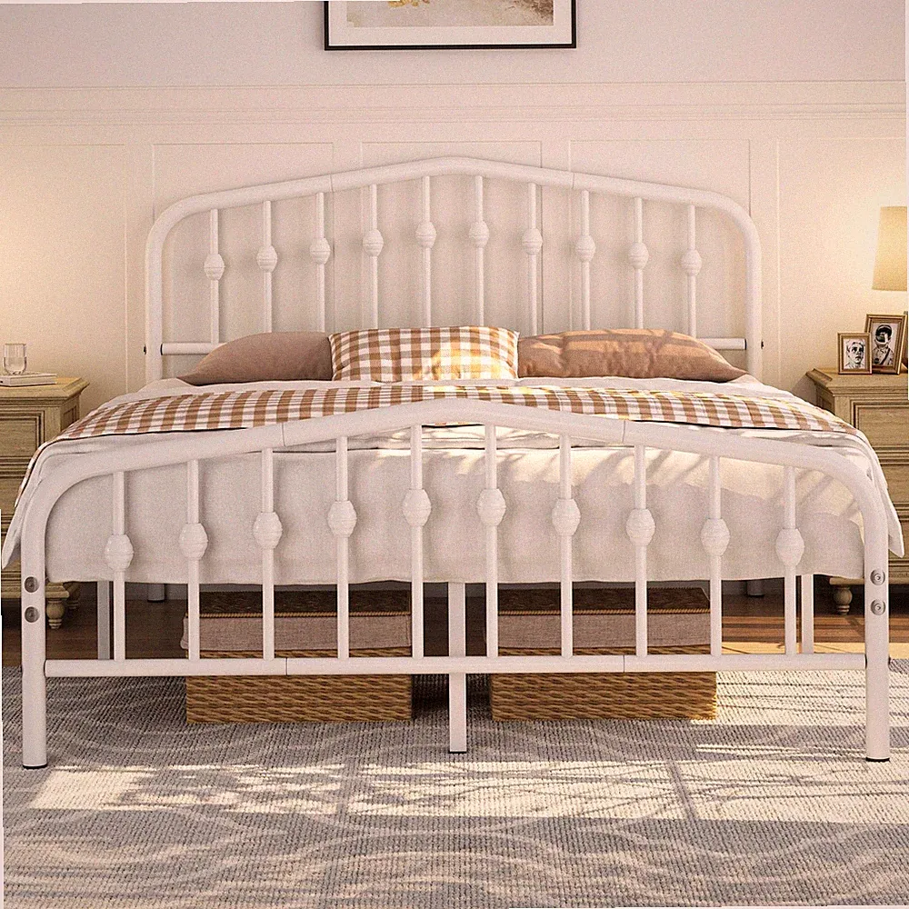 Yaheetech 5 Fuß Kingsize-Bettrahmen Lattenrost Metallbett mit Krone-inspiriertem Design