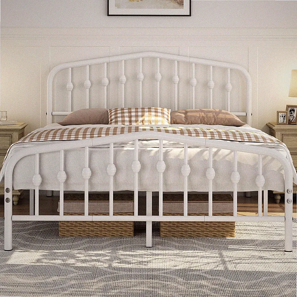 Yaheetech 5 Fuß Kingsize-Bettrahmen Lattenrost Metallbett mit Krone-inspiriertem Design