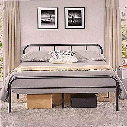 Yaheetech romantisches 5 Fuß Kingsize-Bett mit Metallrahmen und hohem Kopfteil, stark