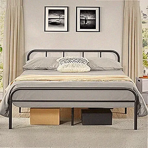 Yaheetech romantisches 5 Fuß Kingsize-Bett mit Metallrahmen und hohem Kopfteil, stark