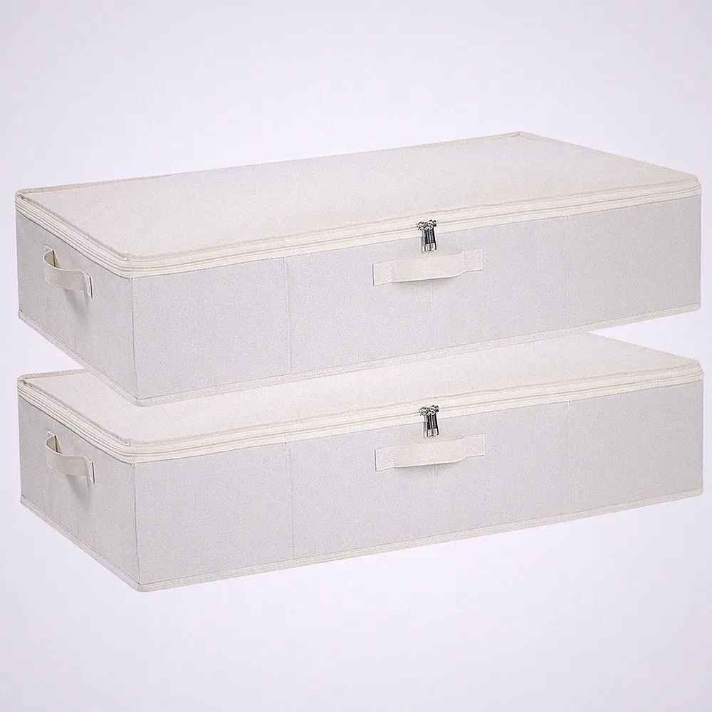 YheenLf Beige Unterbett Aufbewahrungsboxen mit Deckel 2 Stück 60×30×15 cm Faltbar