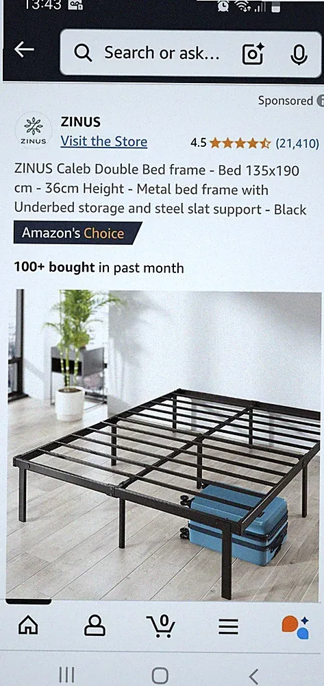 Zinus Ella's Doppelbett Metall Bettgestell In Schwarz Kostenloser Versand
