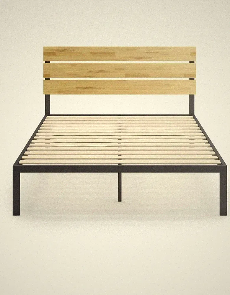 Zinus Paul Metall-und Kiefernholz Plattformbett mit Holzlattenrost 140×190